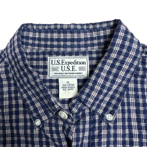 US EXPEDITION BUTTON DOWN SHIRT MENS XL SEERSUCKER 100% COTTON BREATHABLE CASUAL - Picture 5 of 8